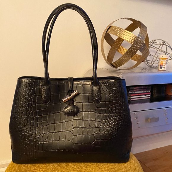 Longchamp Handbags - Longchamp Roseau Croc-Embossed Shoulder Tote